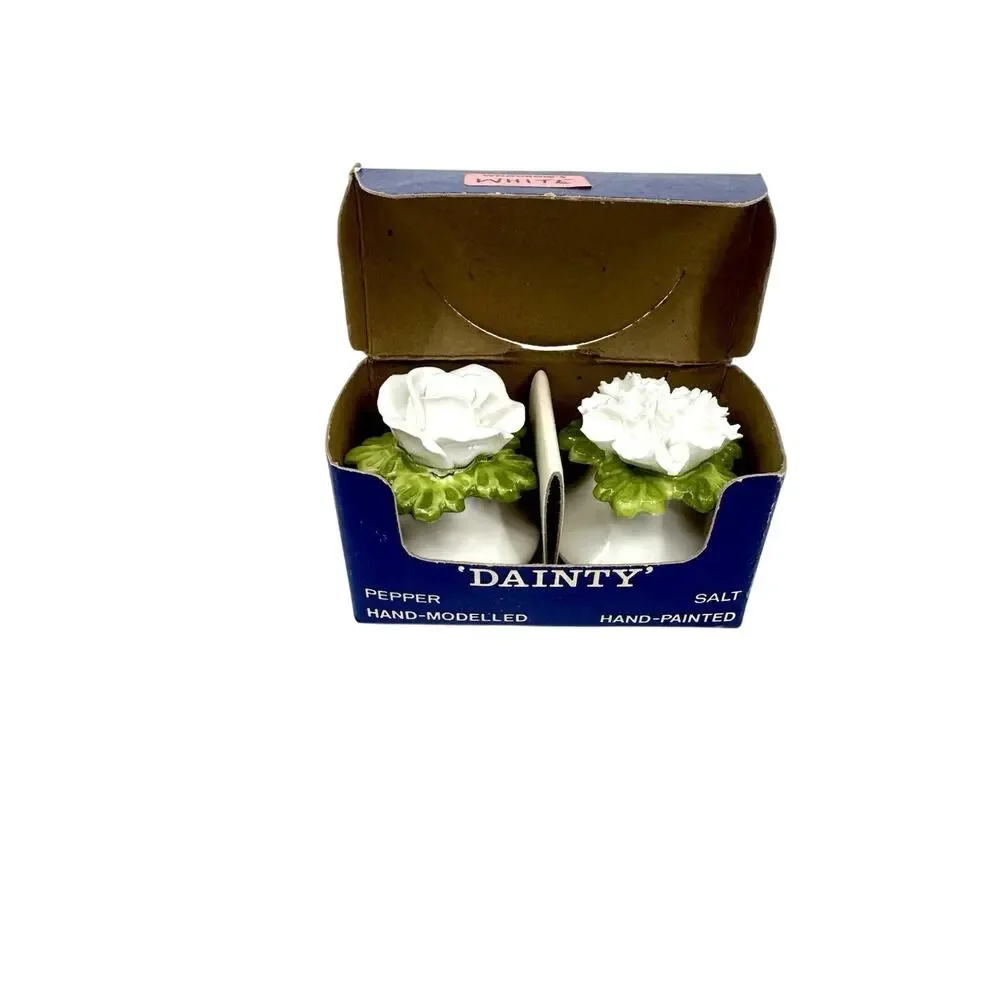Aynsley Bone China White Floral Flower Salt & Pepper Shakers Set Made in England